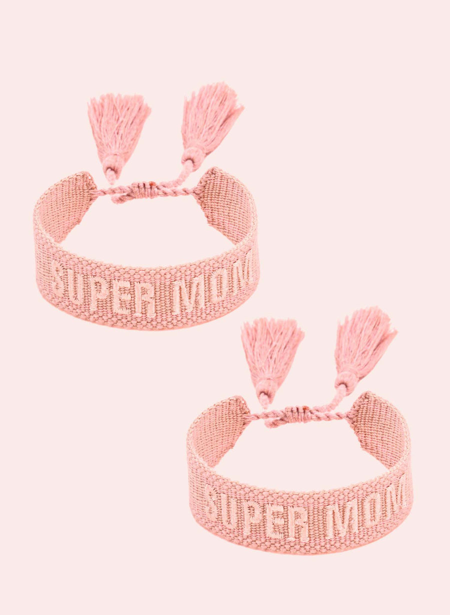 Super Mom Bracelet Duo • Woven Pink