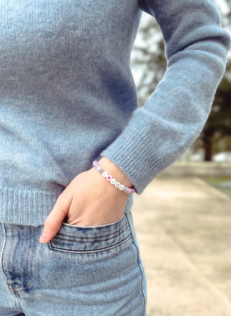 Pearl Bracelet I Love You • Pink, Blue & White