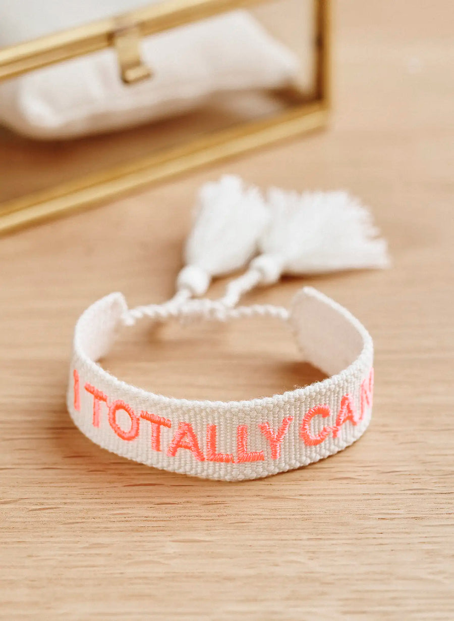 I Totally Can Bracelet • Woven White & Pink