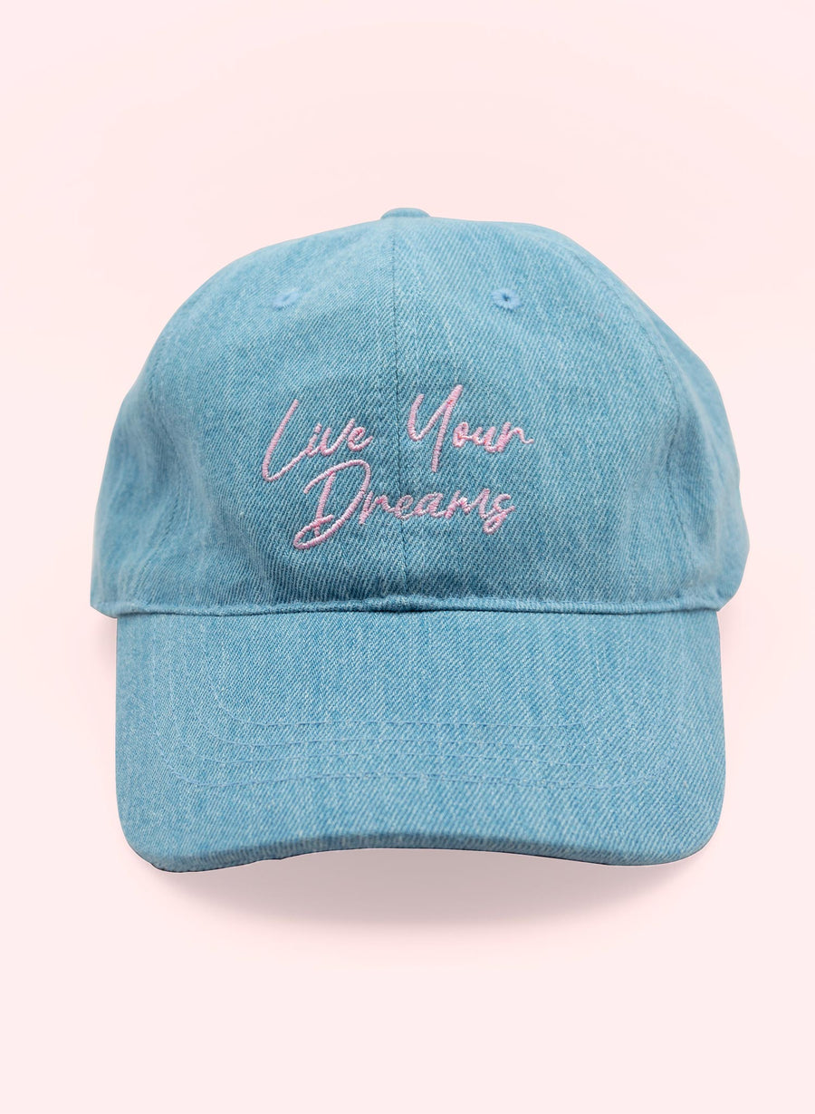 Live Your Dreams Cap • Denim & Pink