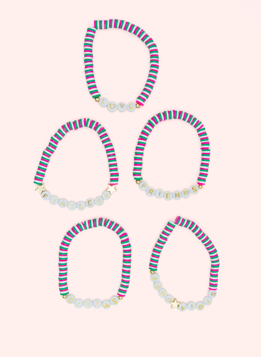 Friendship Bracelets • Green, White & Pink