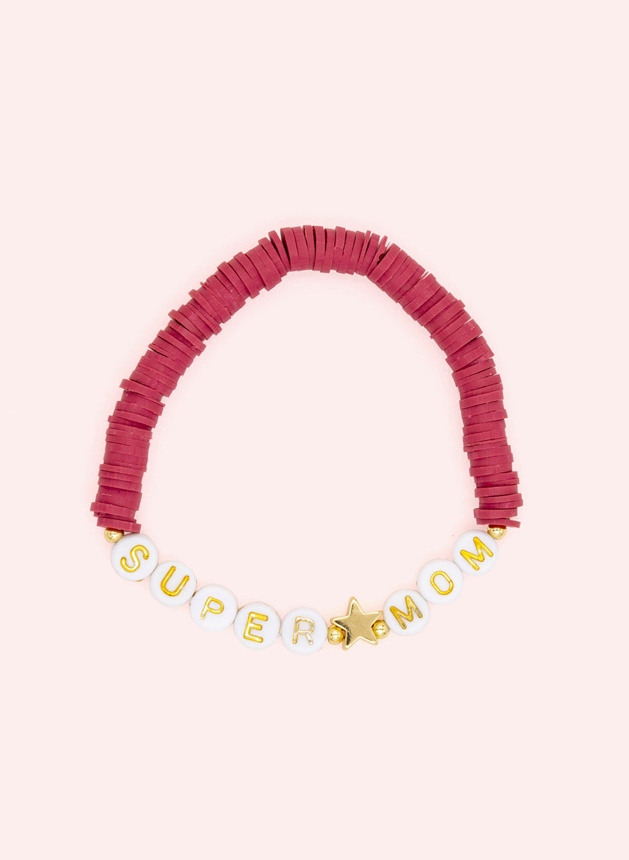 Super Mom • Bracelet de perles Bordeaux