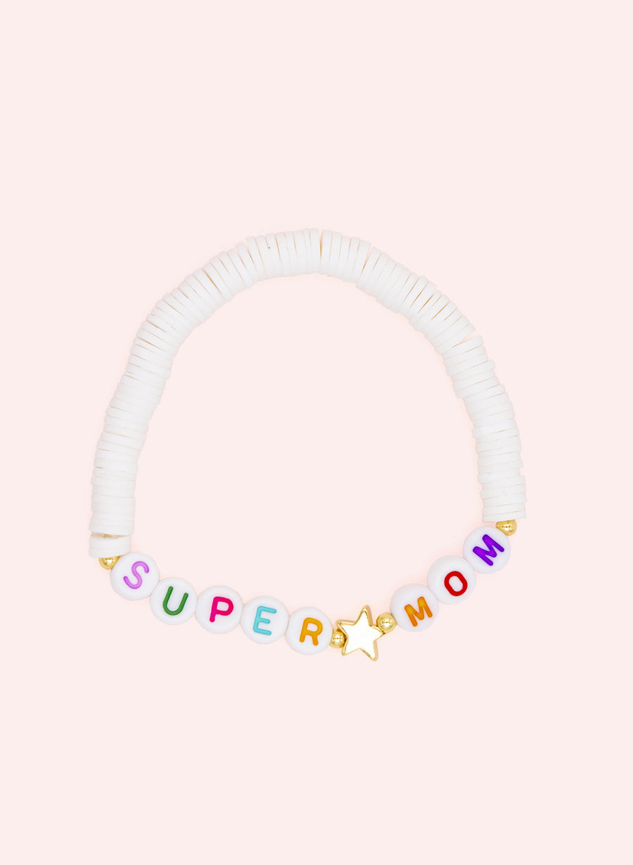 Parel Armband Super Mom • Wit & Veelkleurig
