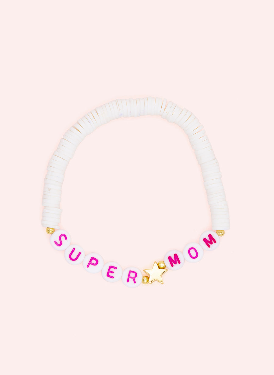 Parel Armband Super Mom • Wit & roze