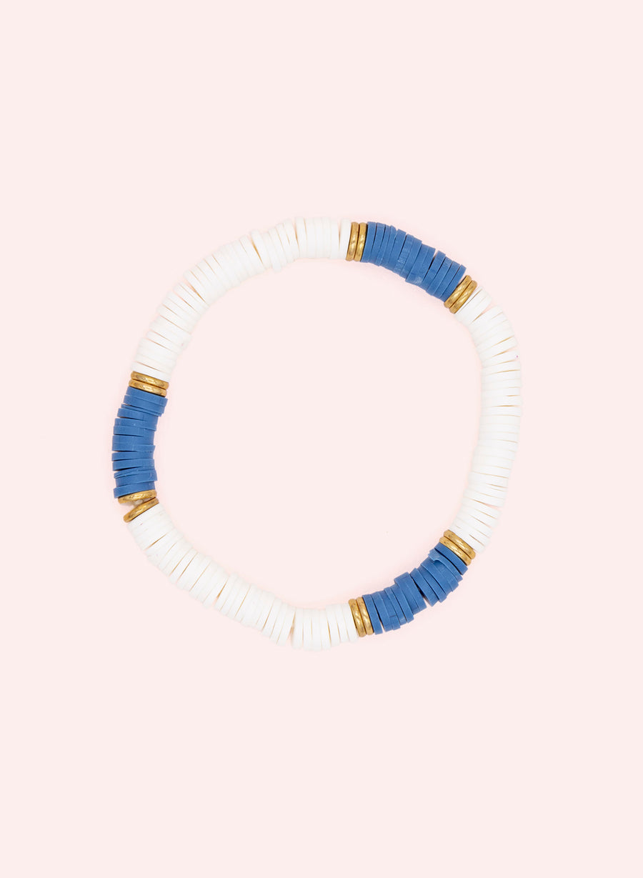 Bracelet de perles • Blanc, bleu & doré 