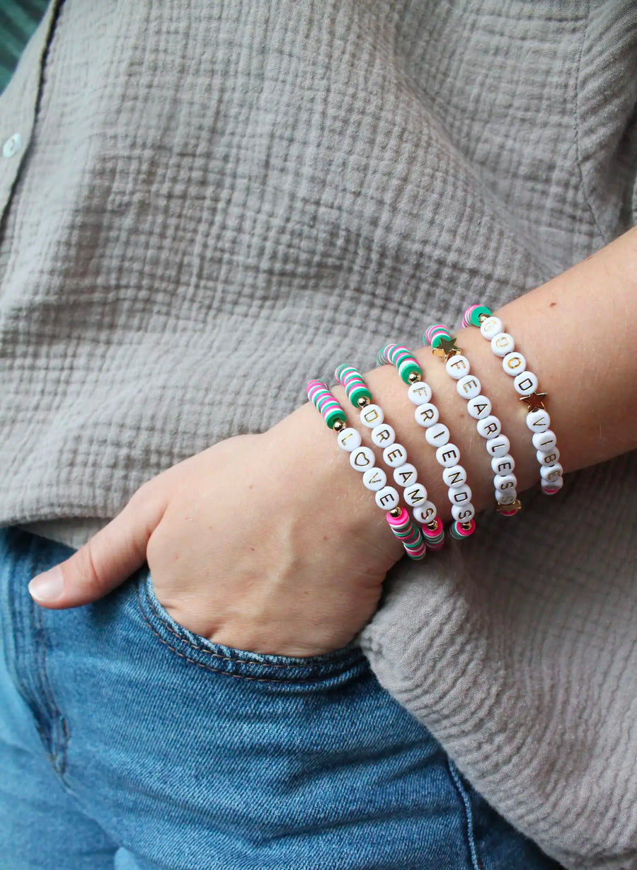 Friendship Bracelets • Green, White & Pink