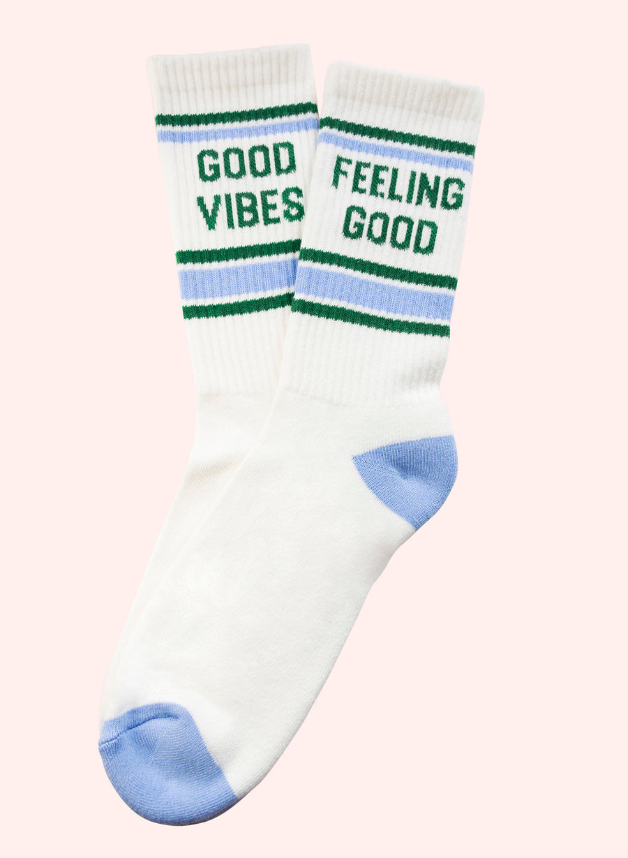 Good Vibes / Gute Laune Socken - Weiß & Blau & Grün