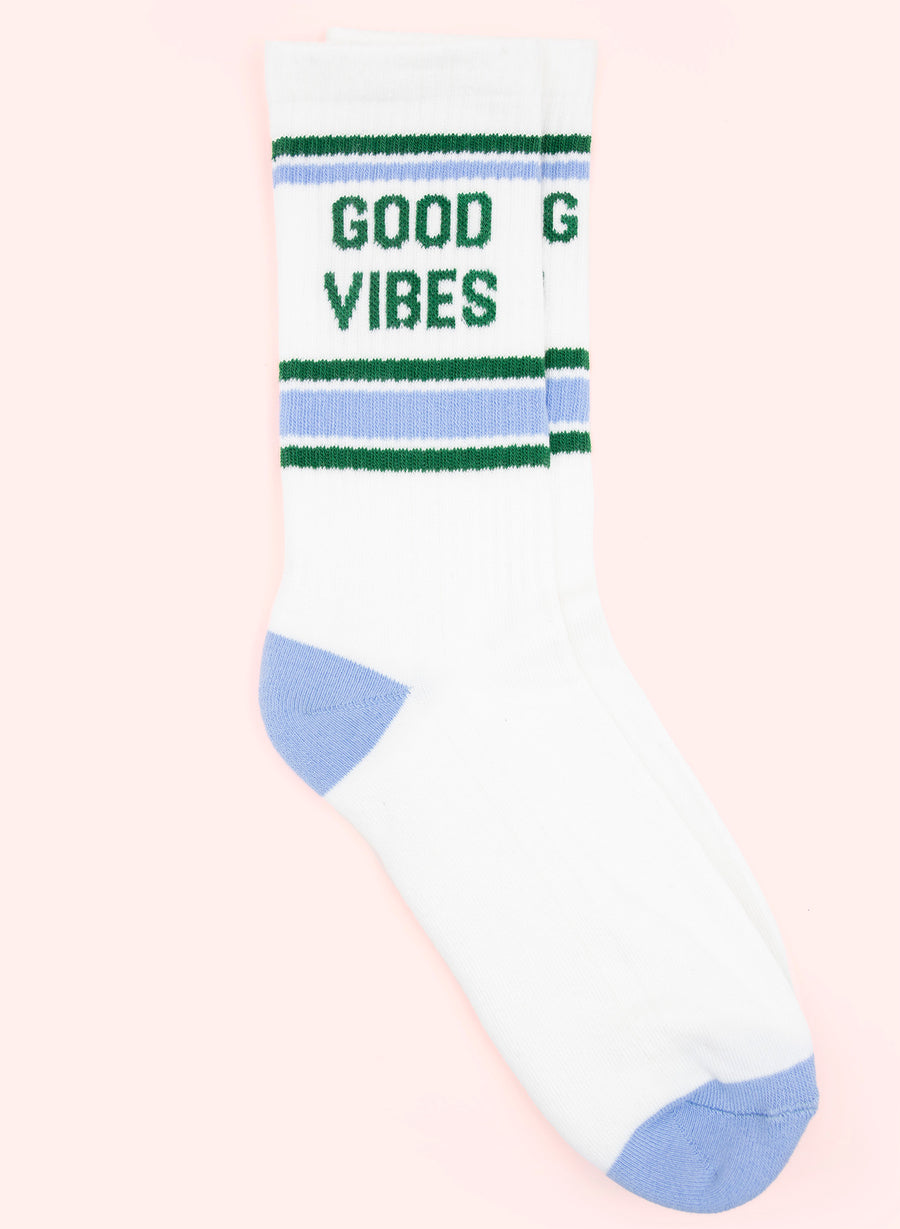 Good Vibes / Feeling Good Socks • White & Blue & Green