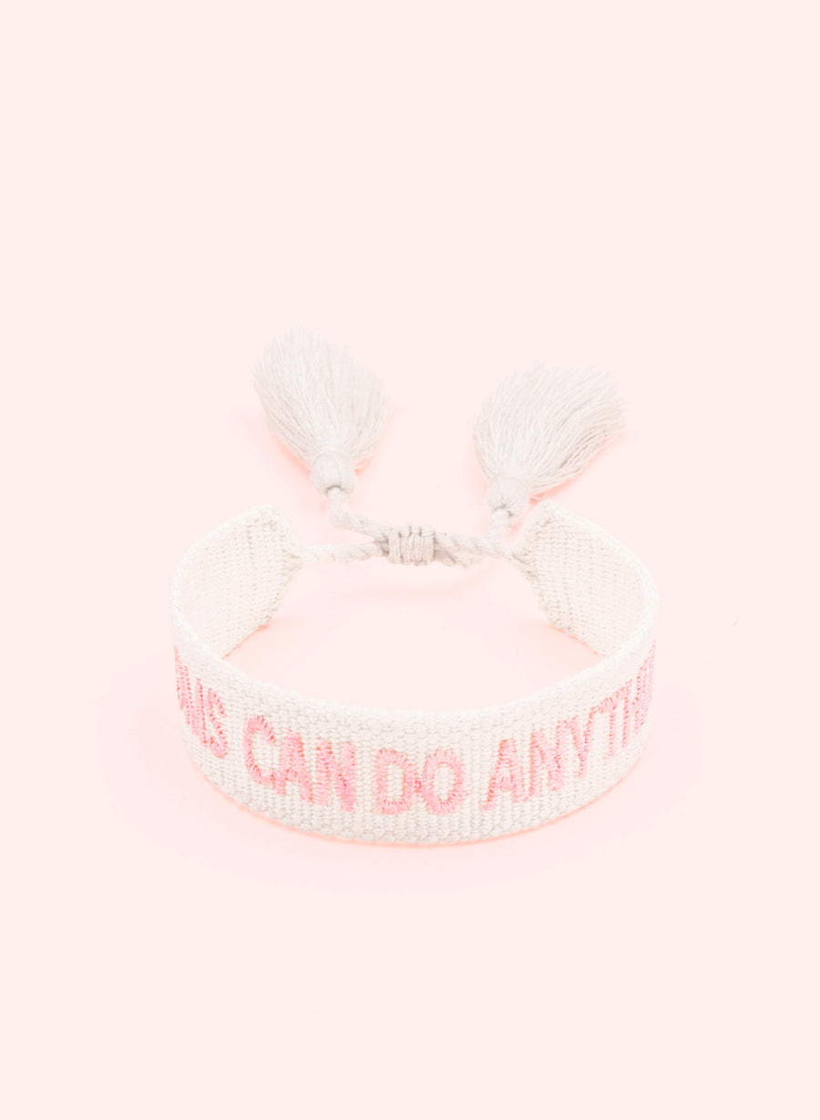 Moms Can Do Anything Bracelet • Woven White & Pink