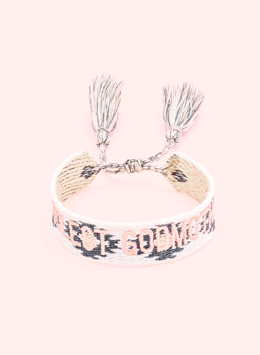 Coolest Godmother Bracelet • Woven White, Pink & Grey
