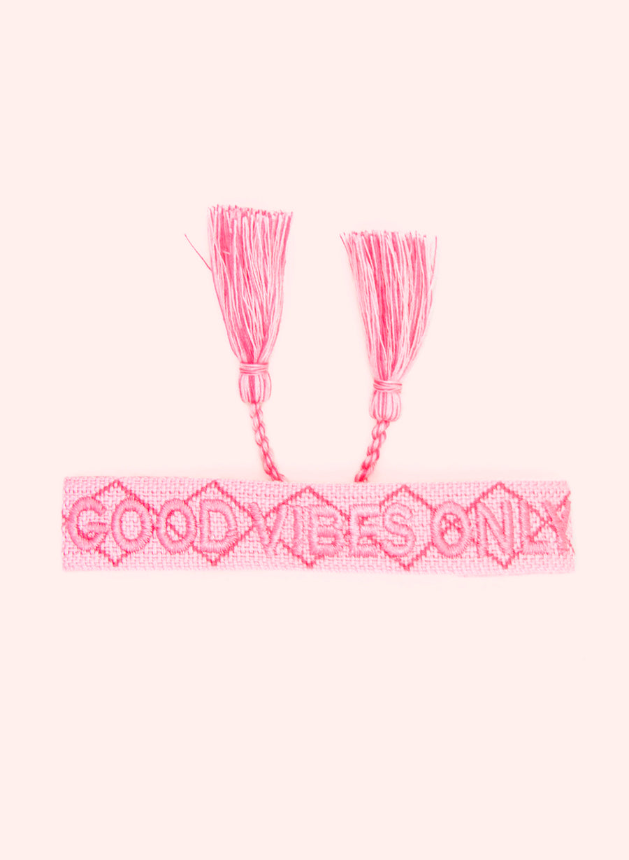Good Vibes Only Bracelet • Woven Pink