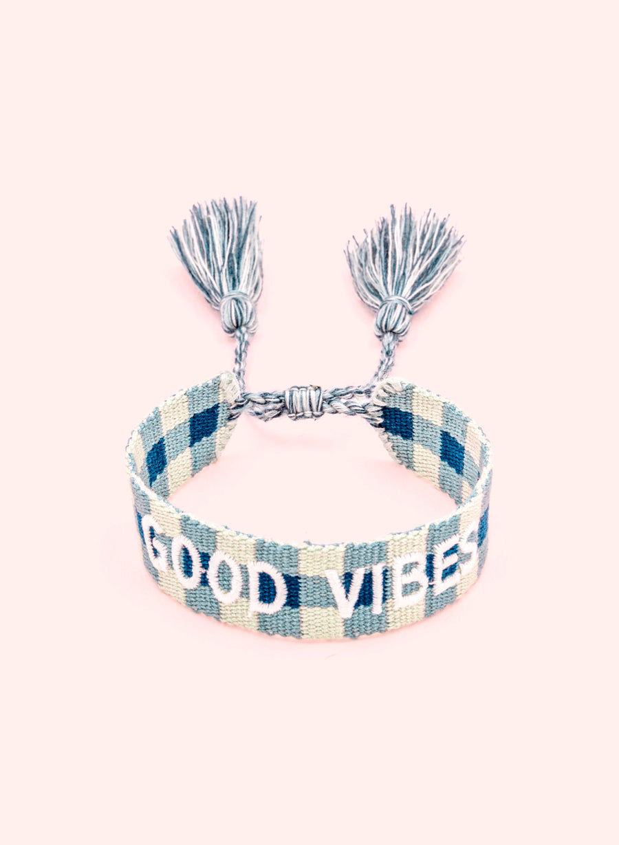 Good Vibes Bracelet • Woven Blue & White