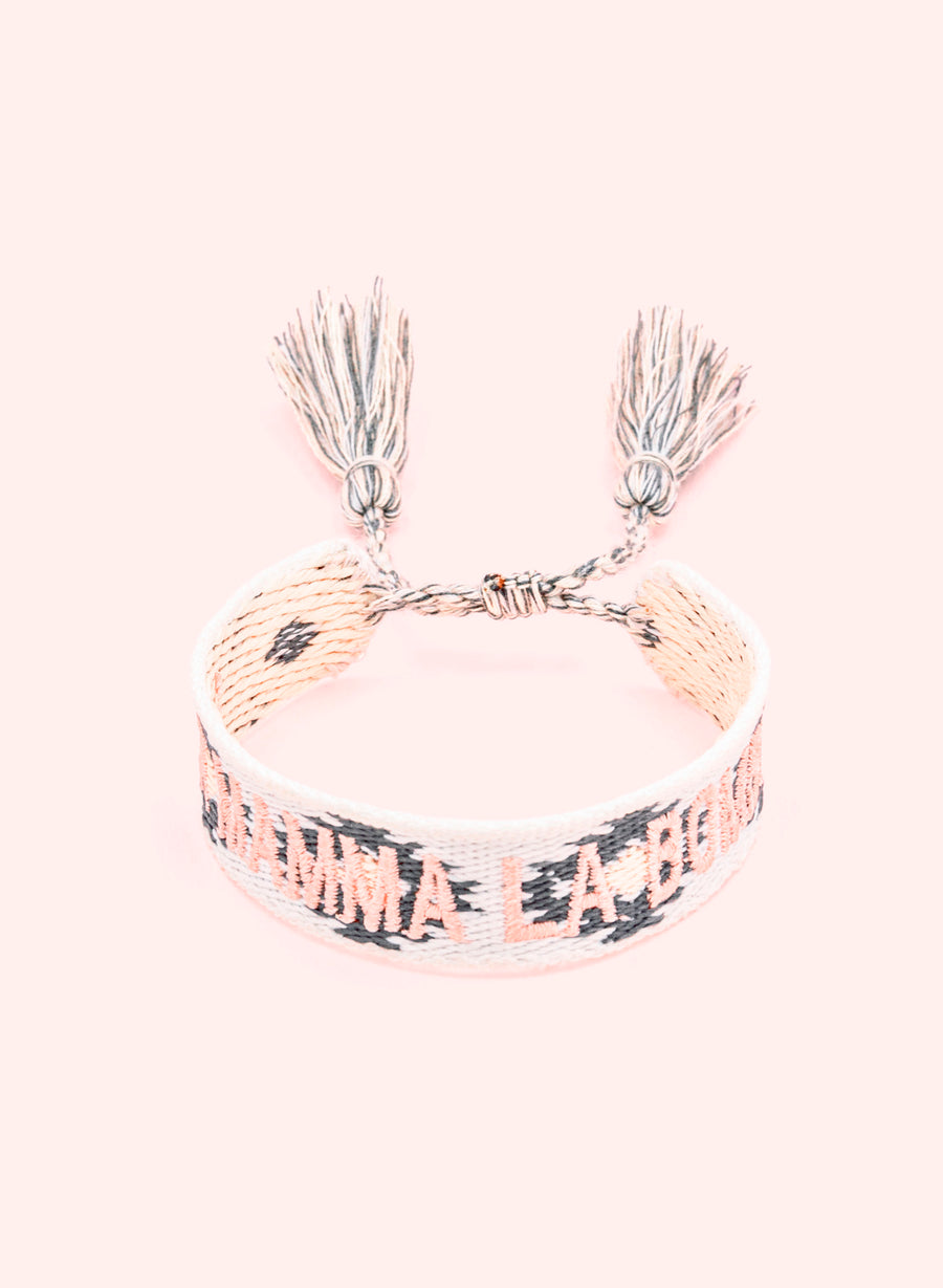La Mamma la Bomba Bracelet • Woven White, Pink & Grey