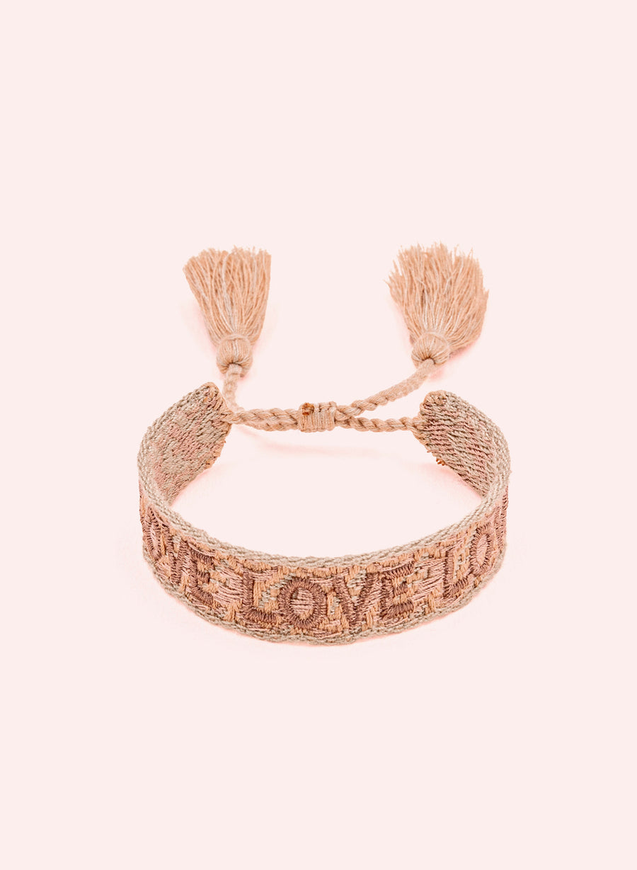Love Love Love Armband - Geweven Lichtbruin